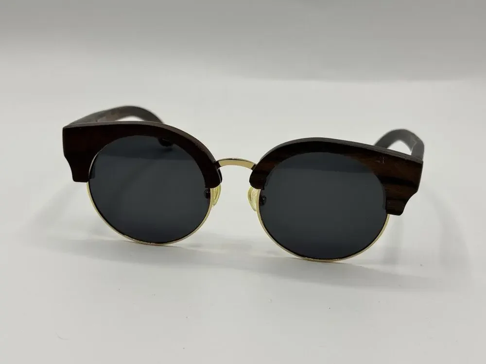 Finley & Co Wooden Frame Round Sunglasses Gold Accents HTEGNGS050